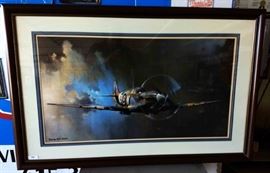 Large WWII-era Print of "Spitfire" Framed and Matted, Artist Signed