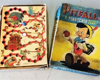1939 Disney "Pitfalls, A Pinocchio Marble Game" with Box
