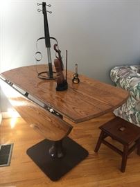 Vintage Solid Wood Drop Leaf Table with Iron Pedestal!