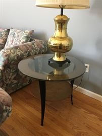 Glass/Metal End Table & Brass Lamp!