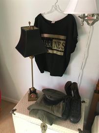 Sweats, T-Shirt, Boots, Cap, Lamp & Vintage Wicker Chest!