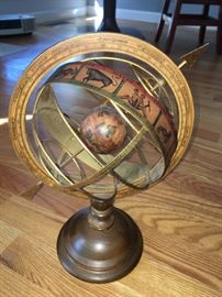 Vintage Old World Zodiac Wooden Globe -Italy!