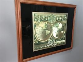 Peter Schenk the Elder 16455-1715 Framed World Map Planisphaerium 24"x30"!