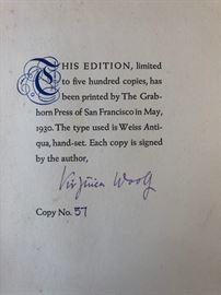 Signed 1930 Virginia Woolf book