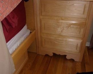 California King mattress and box 18 inches extra deep with 2 twin box springs (mattress cover has protected it) with lighted headboard with side storage, and base with pedestal drawers...tons of storage!