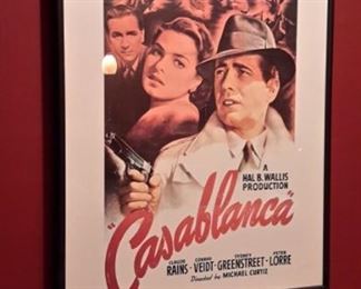 Framed "Casablanca" movie poster.