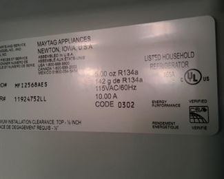 Maytag side-by-side, freezer on bottom. Very clean!