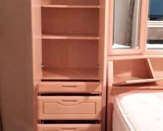California King mattress and box 18 inches extra deep with 2 twin box springs (mattress cover has protected it) with lighted headboard with side storage, and base with pedestal drawers...tons of storage!