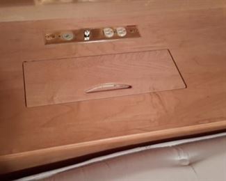 California King mattress and box 18 inches extra deep with 2 twin box springs (mattress cover has protected it) with lighted headboard with side storage, and base with pedestal drawers...tons of storage!