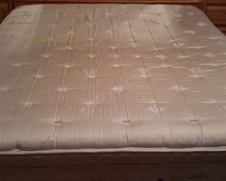 California King mattress and box 18 inches extra deep with 2 twin box springs (mattress cover has protected it) with lighted headboard with side storage, and base with pedestal drawers...tons of storage!