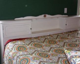 King sized headboard with storage (bed and linens not for sale.)