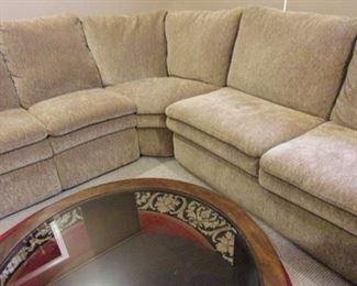 La-Z-Boy sofa with recliner and chaise lounger. MCM glass top coffee table.