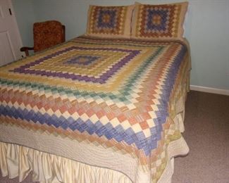 Handmade Queen quilt and 2 shams.