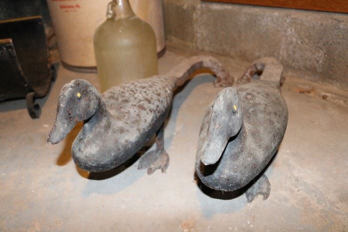 Iron Duck Andirons with Glass Eyes