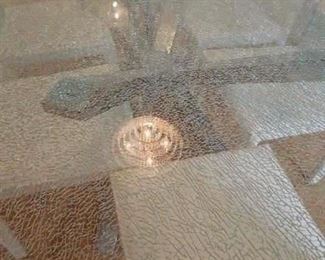 Dining table ...extra thick crackle glass. Nice!!!