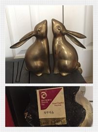 Vintage Decorative Crafts Inc. Large Brass Rabbit Bookends