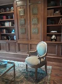 Wall plaques, French style chair(two of these), beautiful fringed Oriental wool rug