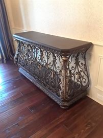 Marble top console with ornate metal base