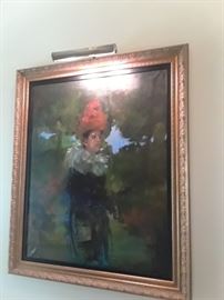 Another impressionist oil on canvas, woman with elaborate hat and collar