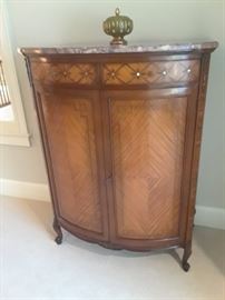 OUTSTANDING marble top French chest, inlaid with mother of pearl and geometric designs, 19th c.