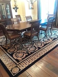 Large area rug, black and gold medallion motif, wool