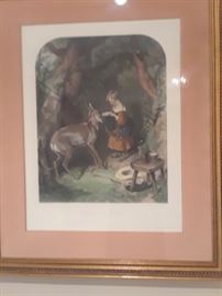 Lovely engraving depicting child with deer