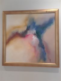 Colorful abstract, oil on canvas, signed Davis, Houston artist