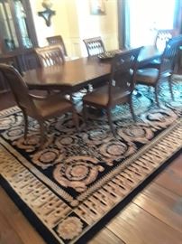 Bernhardt dining room table with double pedestal, seats 12. Also 12 dining chairs.