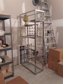 Etagere, chrome and glass; wine bottle holder; Ceramic lemon tree