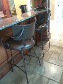Pair of metal and leather bar stools