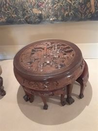 Asian Carved table with benches