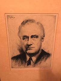 Pierre Nuyttens etching of Franklin D Roosevelt