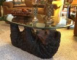 Tastefully Detailed Bear and Glass Coffee Table