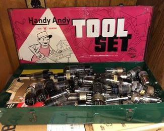 Handy Andy tool case and tons of glass TV tubes......