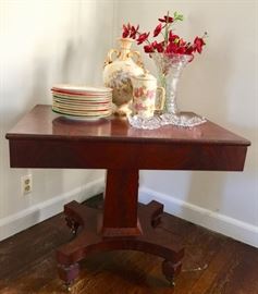 Antique table, Royal Worcester vase Crystal vase