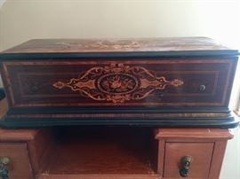 Music box antique single cylinder inlaid box