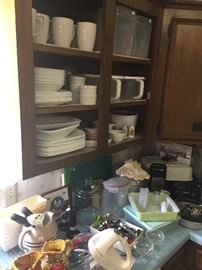 Corelle dishes, many storage containers.