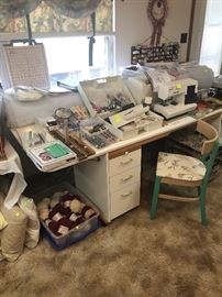 skeins of yarn, sewing machines