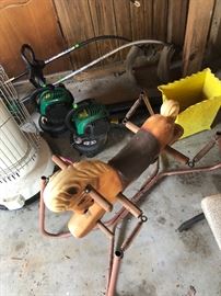 vintage “rocking” horse, weed eaters