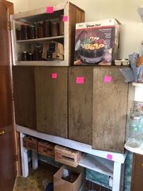 metal cabinets, dehydrator, canning jars