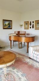 Kimball baby grand piano, beautiful area rug