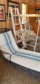 Iron chaise lounge, step ladders