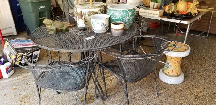 Iron patio table and chairs, garden decor