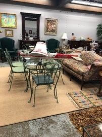 Salterini Outdoor 3 piece Iron & glass table w/8 chairs