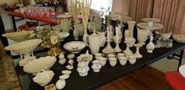 Old mark Lenox, Lg Goebel Dog, Fenton Silvercrest footed Cake stand, Lennox "Footprints" discontinued Statue, Lennox / Tiffon - Fransiscan Festival cut stemware (vintage and discontinued)