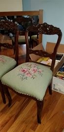 Pair Vintage hand carved Tapestry Chairs
