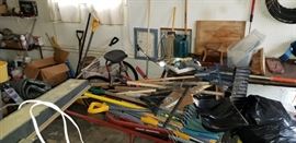Packed Garage, Tools, Weed wackers, Leaf blowers, garden groomers, Little red wagon, Books, Lawn & Garden