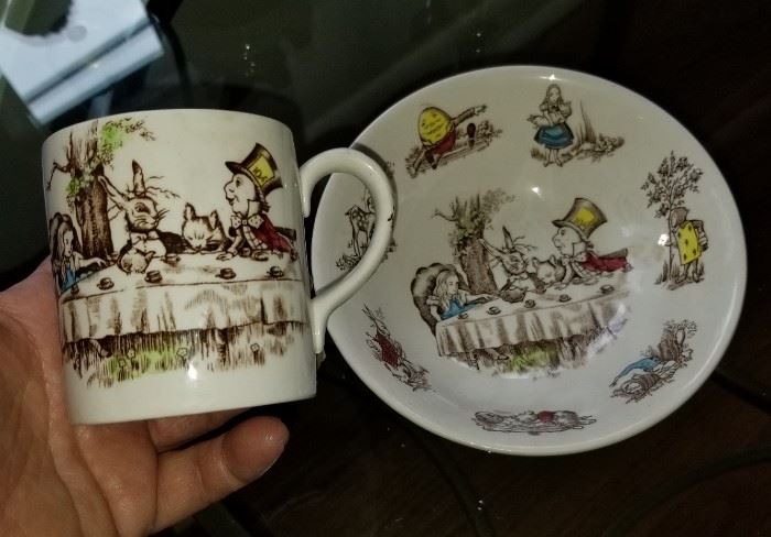 Johnson Bros "Alice in Wonderland" childrens bowl w matching cup