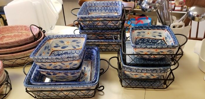 Temptations Table to Freezer Pottery Cookeware with glass Lined baskets & Lids