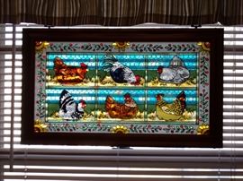 Framed stained glass chickens!
